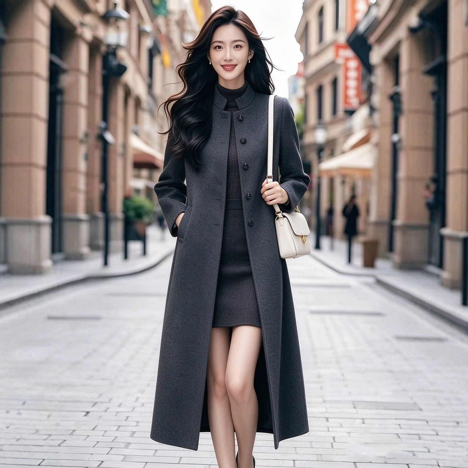 秋冬毛呢立领显瘦女大衣