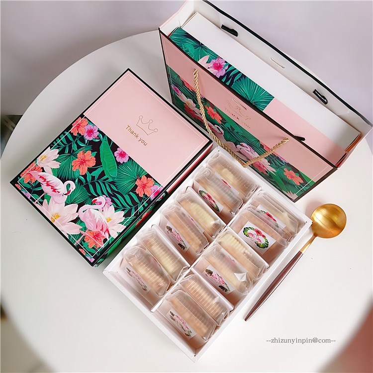 小清新火烈鸟蛋黄酥绿豆糕包装盒饼干凤梨酥月饼礼盒西点盒青团盒