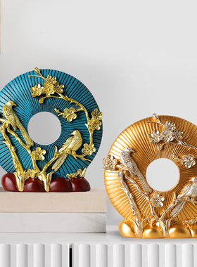 新中式摆件高端花鸟平安扣家居客厅玄关书柜博古架办公室软装饰品