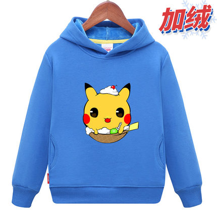 比皮卡丘男童女童秋冬装纯棉加绒卫衣儿童带帽子衣服男孩保暖外套