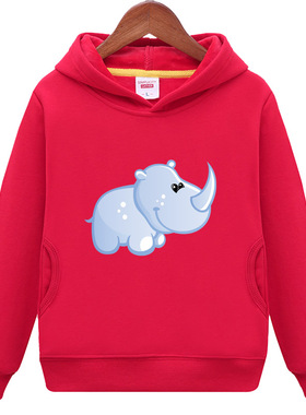 动物犀牛连帽加绒衫黄色卫衣服装男童大红色桔红女孩子外套头儿童