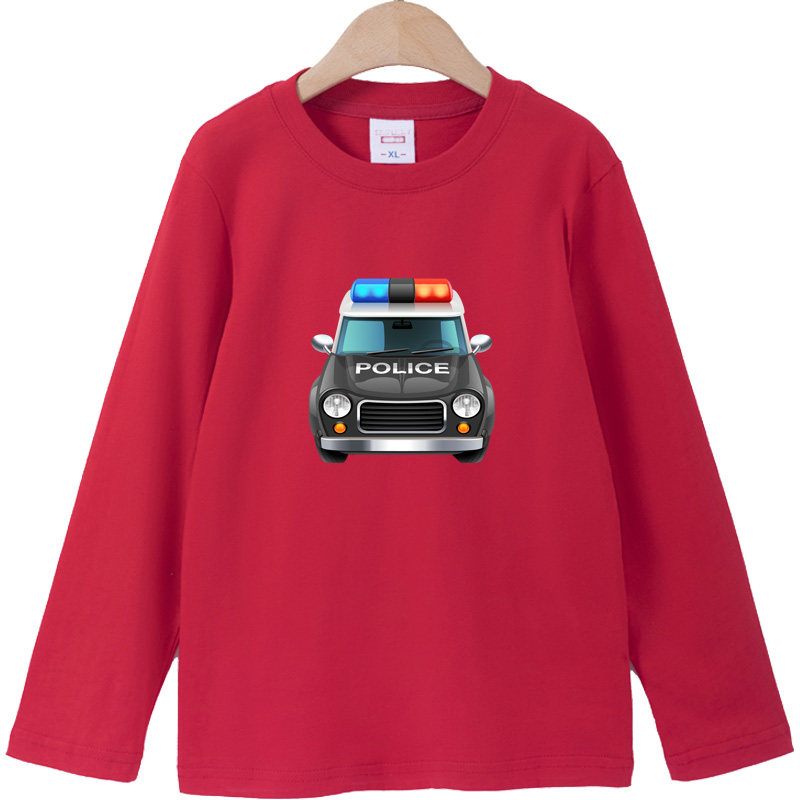 警车图衣服儿童装男女春季长袖T恤衫纯棉亲子装小汽车迷外穿衣服2
