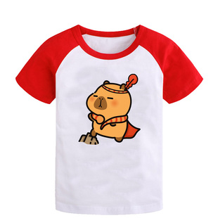 呆萌水豚卡皮巴拉T恤纯棉短袖上衣男生女生小中大童capybara衣服