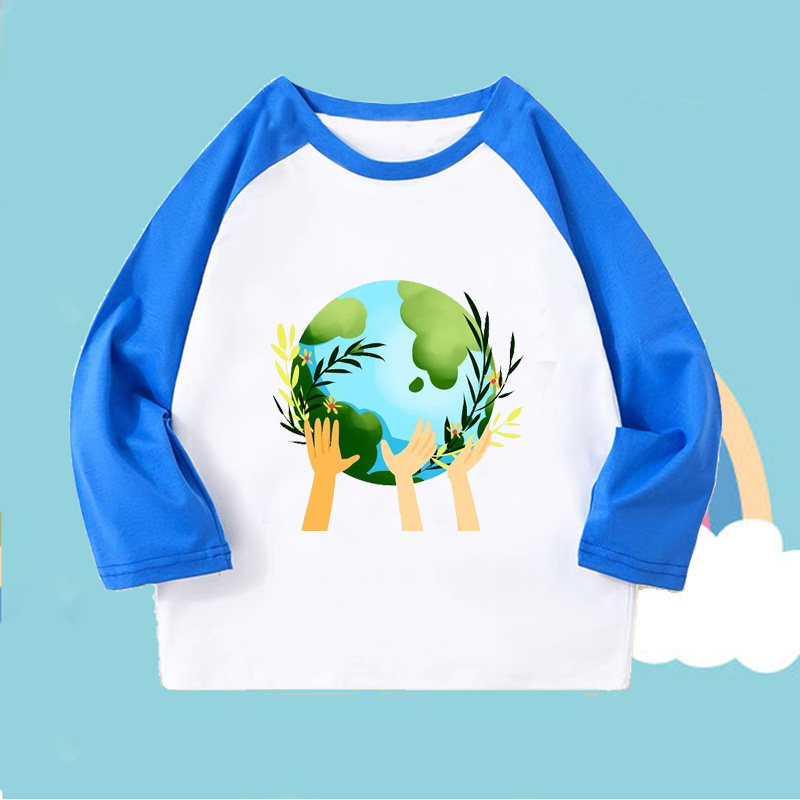 守护地球衣服儿童 男女童长袖T恤宝宝地球日环保活动衫春秋亲子装