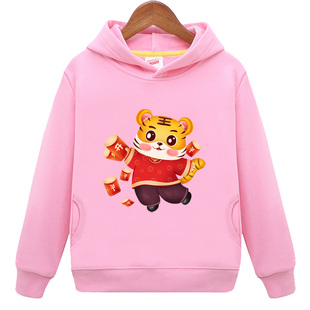 男童卫衣加绒冬装新款儿童一体绒外套厚中大童国潮老虎上衣带帽子