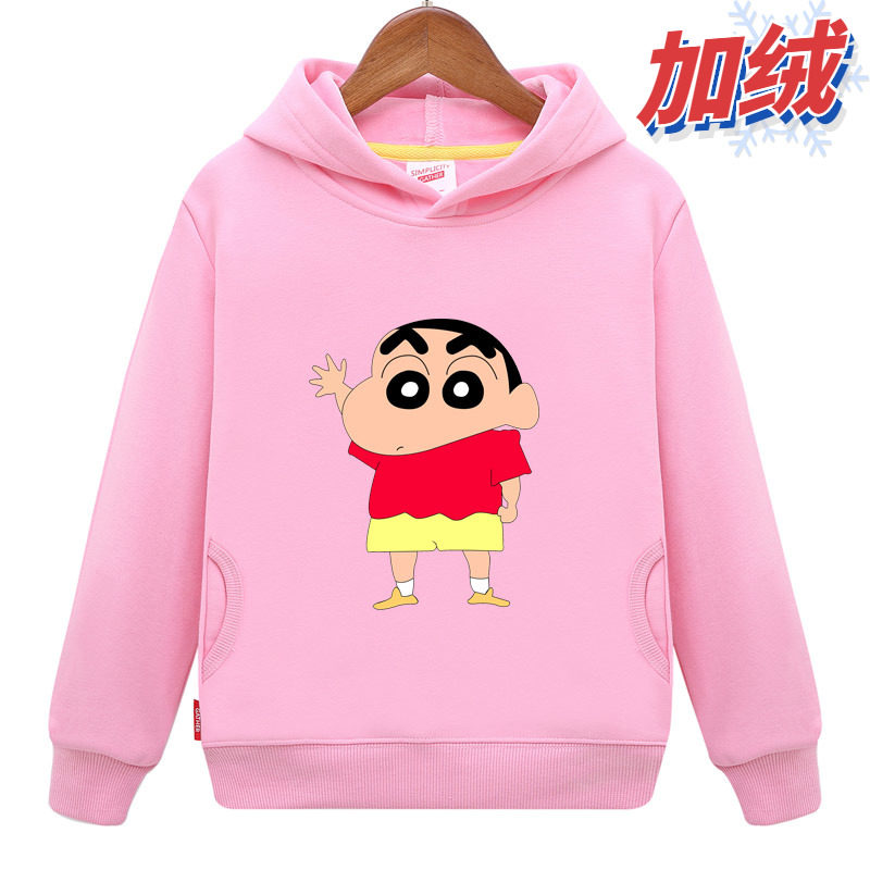 蜡笔小星新童装宝宝男童卫衣亲子装女孩粉红色中大童长袖儿童连帽