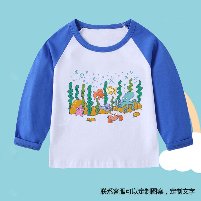 保护海洋生物动物学生女儿童装长袖T恤男孩上衣服12345年级6789岁图片