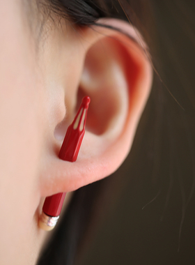 趣味个性夸张油滴红色925银铅笔耳钉小众设计感原宿风耳饰耳坠