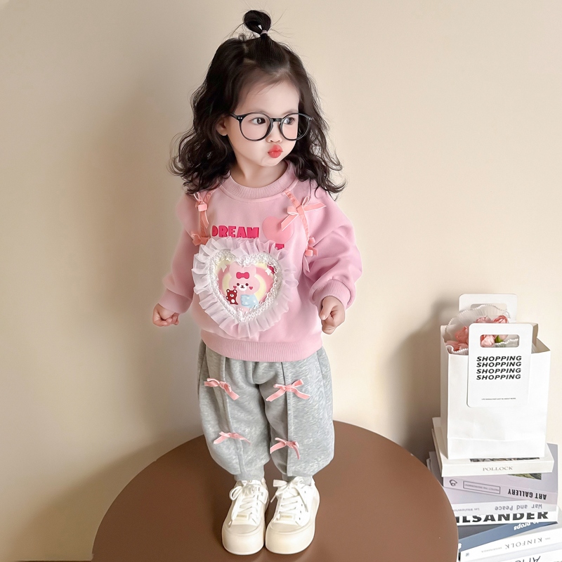 女宝宝可爱小熊卫衣套装纯棉衣服2025春秋季幼儿园休闲两件套洋气