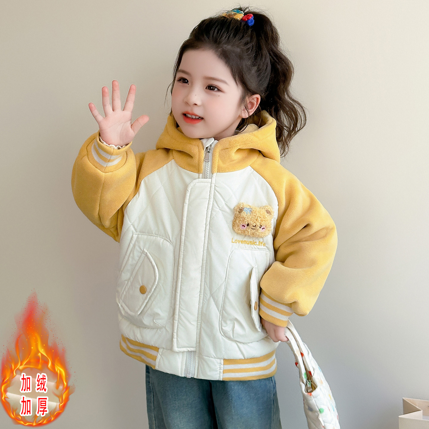 女宝宝冬装洋气字母熊绗棉棒球服