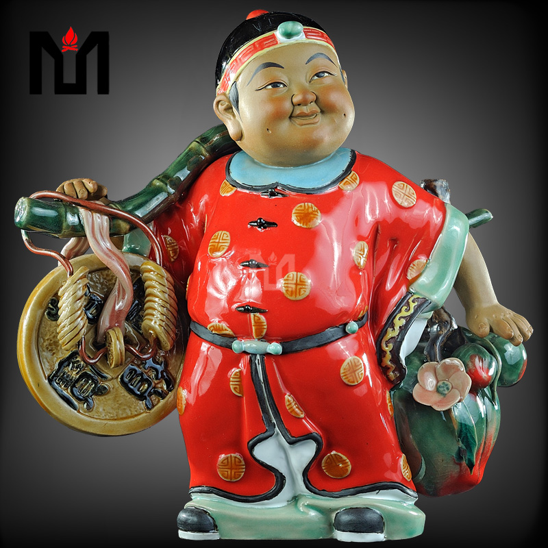 石湾陶瓷工艺家居门运财童子摆件