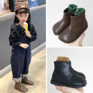 女童靴子2025春秋冬儿童公主短靴女宝宝童鞋软底小童马丁靴真皮靴