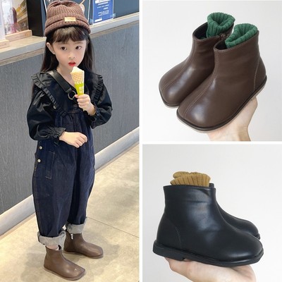 女童靴子2025春秋冬儿童公主短靴女宝宝童鞋软底小童马丁靴真皮靴