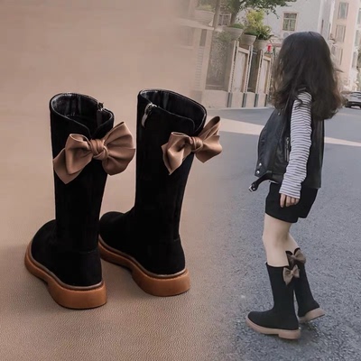 女童鞋儿童靴子2025新款春秋冬季公主中筒单靴女孩高筒长筒长靴潮