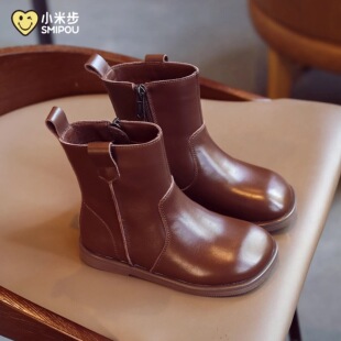 女童靴子2025秋冬季新款韩版皮靴加绒儿童马丁靴小女孩短靴中大童