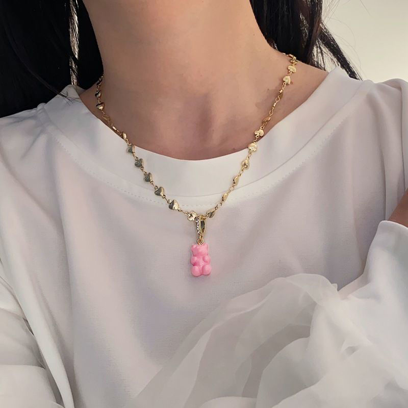 权志龙同款爱心项链锁骨链女小熊锆石吊坠毛衣链脖颈链潮不掉色