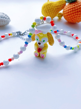 达菲厨师狗可爱串珠项链女 原创diy手工 儿童学生少女心饰品颈链
