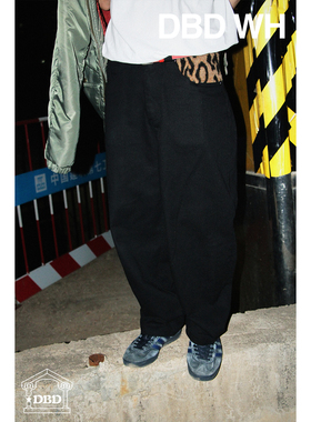 DBD WH Baggy版型豹纹拼接口袋刺绣宽松滑板街头宽松全棉裤子