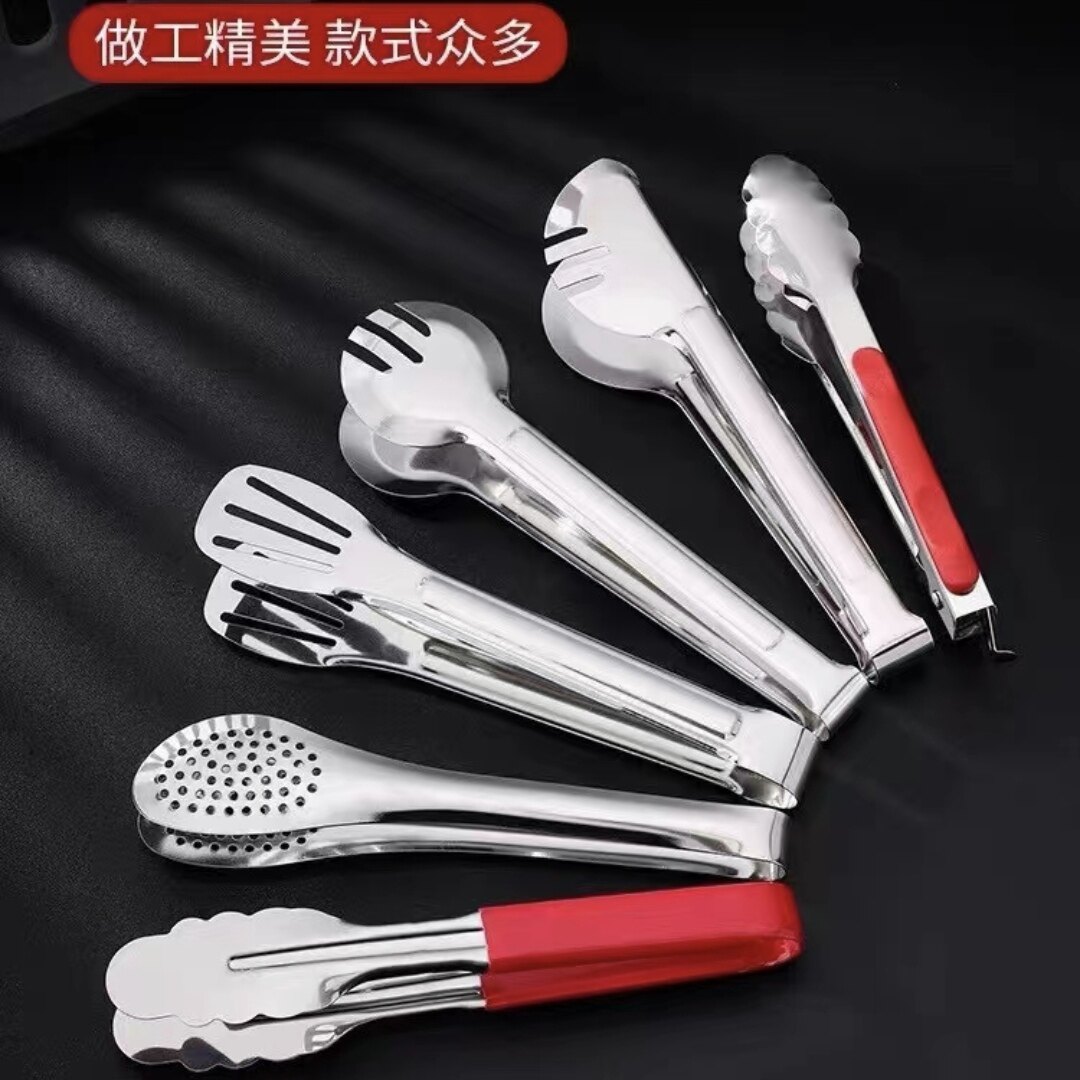 不锈钢夹加厚红柄食品夹牛排夹荷花夹烧烤夹鸡排夹炸鸡排夹子防烫