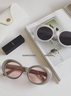 韩版太阳镜女网红大酒窝明明同款墨镜女小众款复古圆形眼镜白色