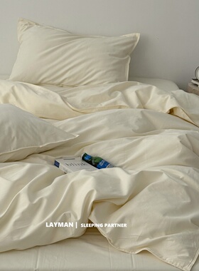 Layman外行 秋冬加厚100支纯色简约保暖贡缎长绒棉磨毛四件套A类