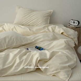 Layman外行 秋冬加厚100支纯色简约保暖贡缎长绒棉磨毛四件套A类