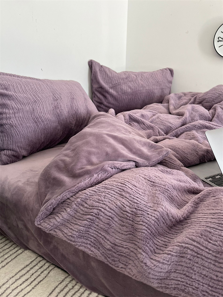 秋冬 葡萄紫柔软兔兔绒四件套加厚保暖牛奶绒床上用品床单被套