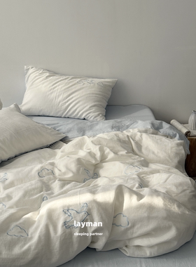 Layman外行【自由的飞鸟】卡通刺绣纯棉双层纱四件套全棉柔软纱布