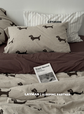 Layman外行 卡通高克重加厚针织棉四件套全棉纯棉天竺棉床单被套