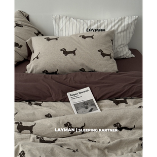 Layman外行 卡通高克重加厚针织棉四件套全棉纯棉天竺棉床单被套