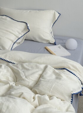 Layman外行【马贝珠】纯棉日式简约贝壳边纯棉双层皱皱纱四件套