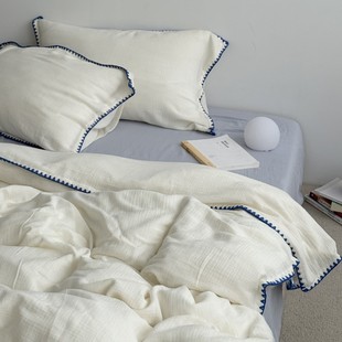 Layman外行【马贝珠】纯棉日式简约贝壳边纯棉双层皱皱纱四件套