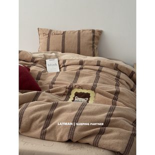 Layman外行ins卡通小狗刺绣仿羊绒四件套冬季加厚保暖牛奶绒双面