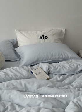 Layman外行 A类纯色简约全棉双层纱四件套透气柔软纯棉纱布床品