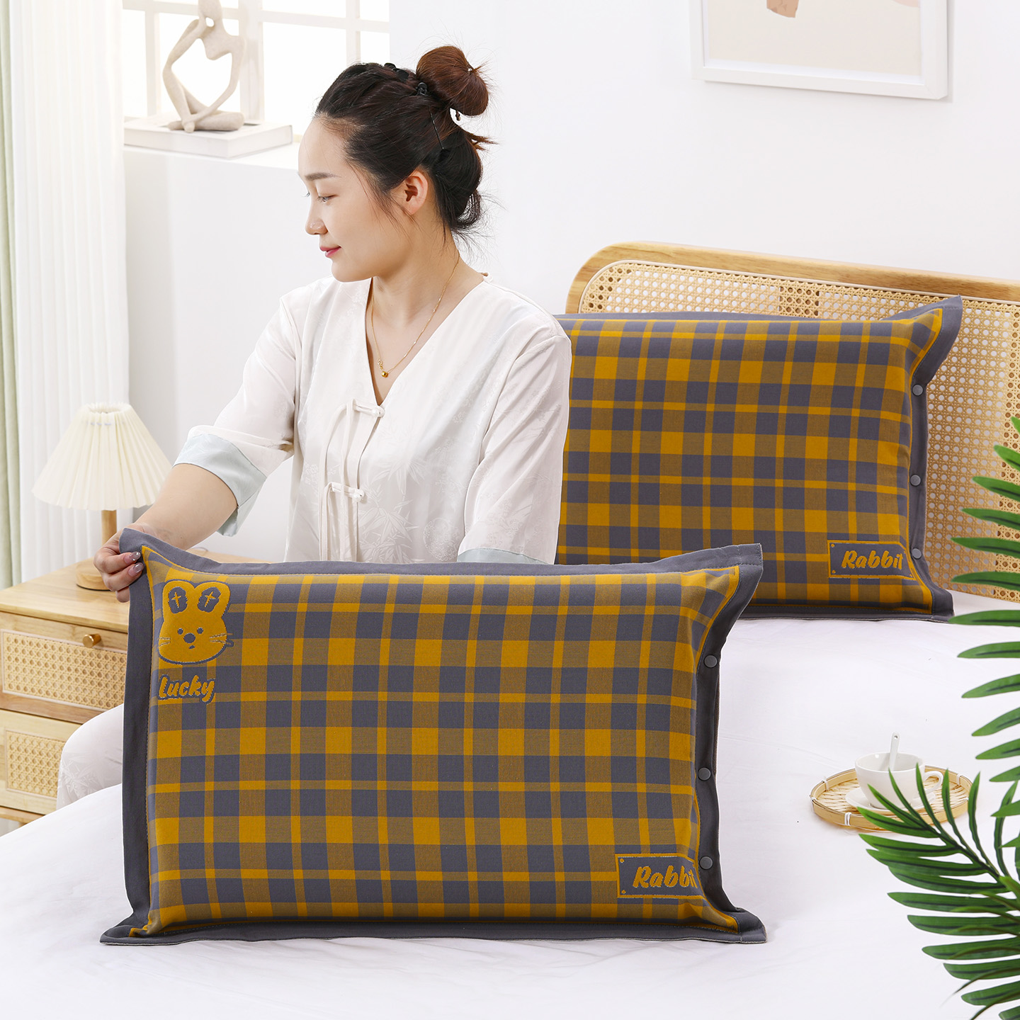 加厚纯棉纱布乳胶枕套一对装成人40X60乳胶枕头套单人家用枕芯套