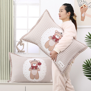 按扣卡通纯棉纱布枕套一对加厚成人吸汗透气枕头套柔软亲肤枕芯套