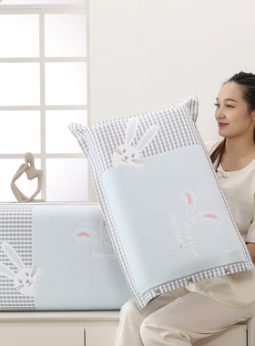 纯棉纱布按扣枕套1对装加厚乳胶枕头套透气吸汗枕芯套内套45x65cm