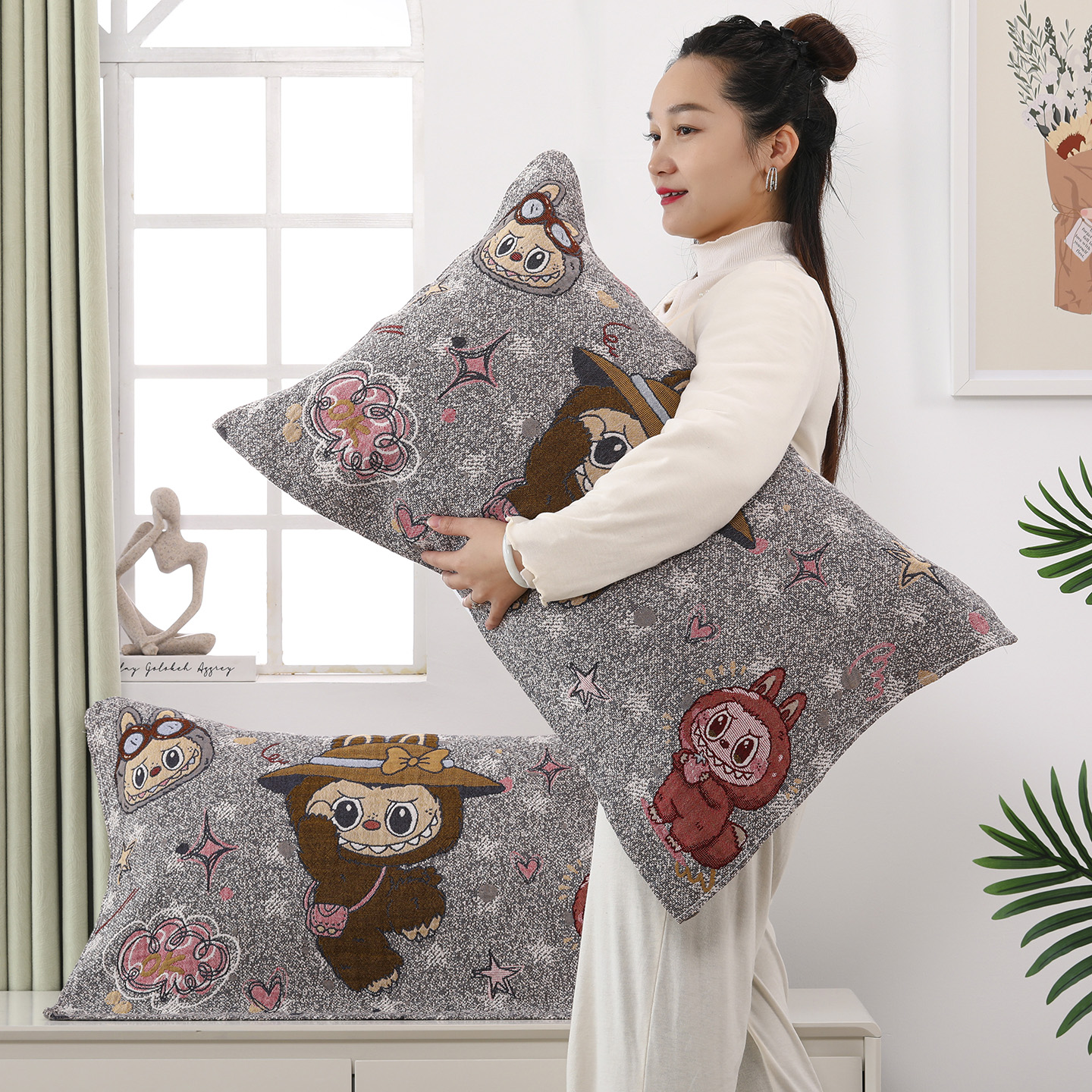 水洗纯棉纱布枕巾一对装