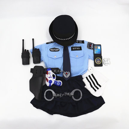 儿童COS警官衣服礼帽女童宝宝春夏生日礼服角色扮演小交警演出服
