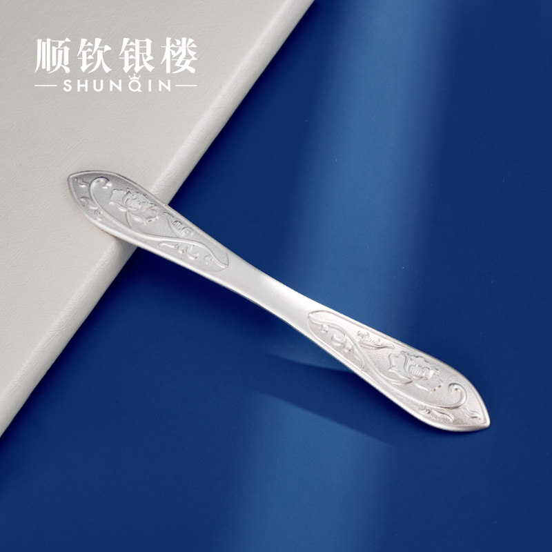 顺钦银楼s999纯银发簪女莲花发簪足银簪子古法送爱人礼物银饰品