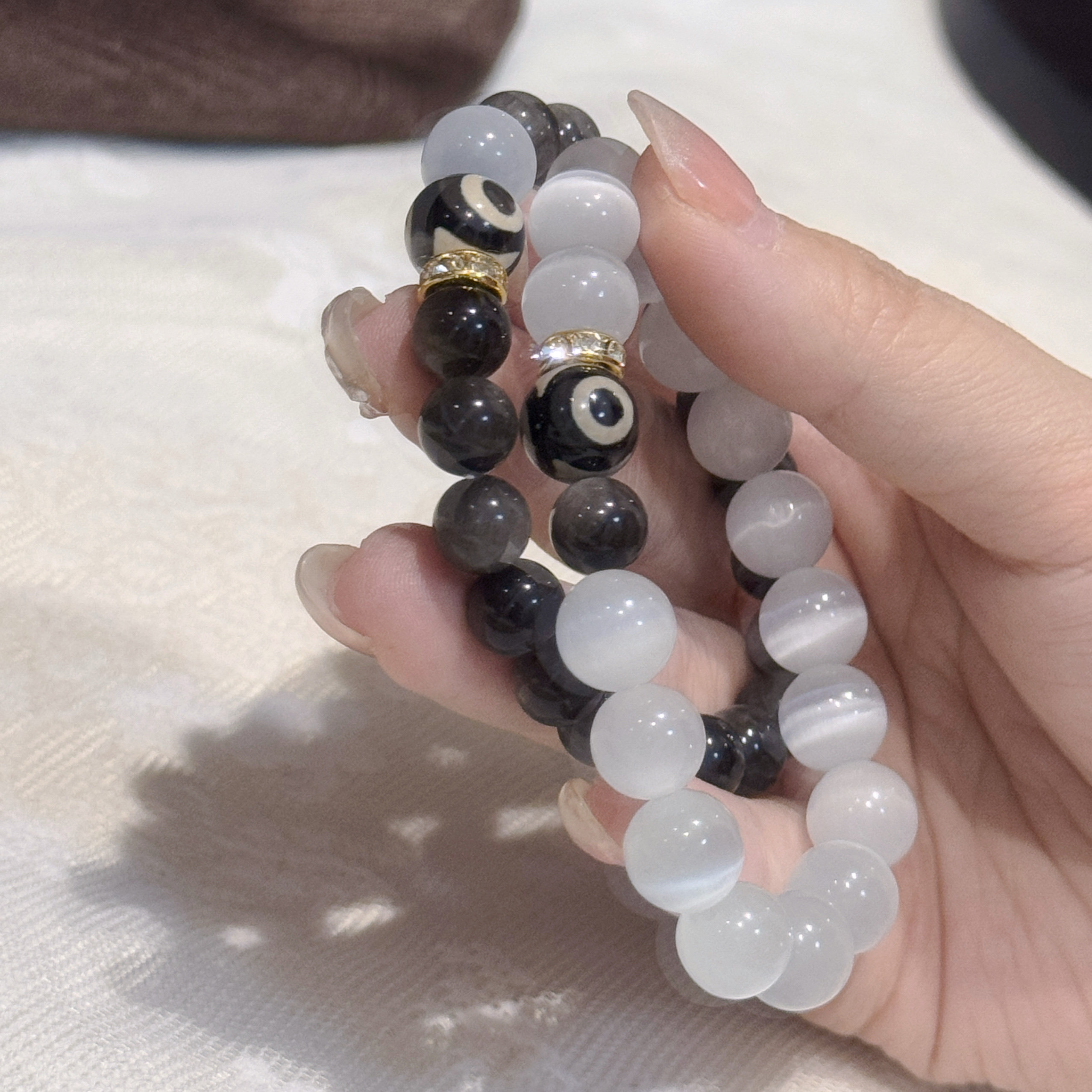 原创天珠猫眼石能量水晶手链女黑手链