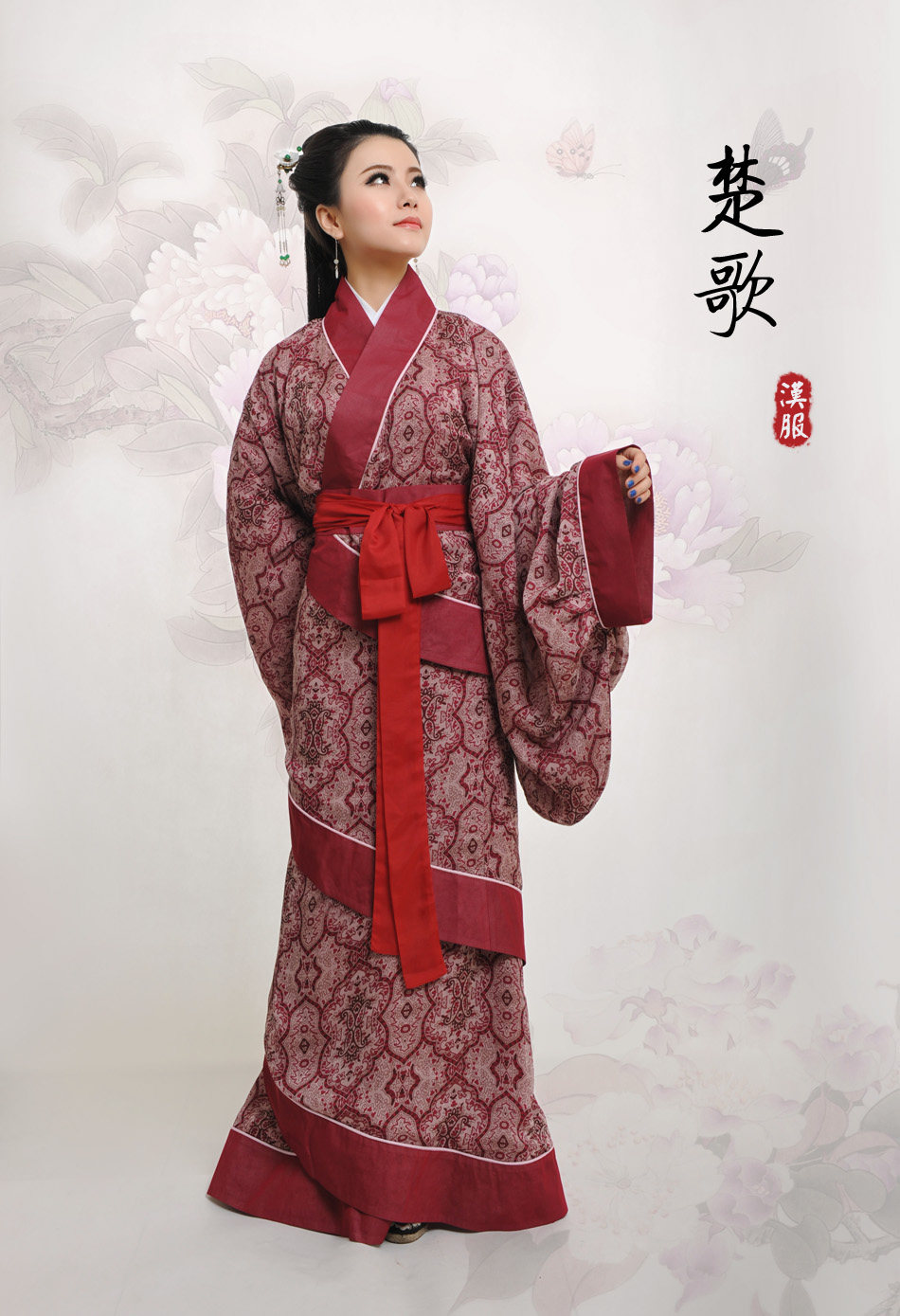 华夏粹 红古朴经典楚风夏装雪纺曲裾深衣汉服民族 楚歌