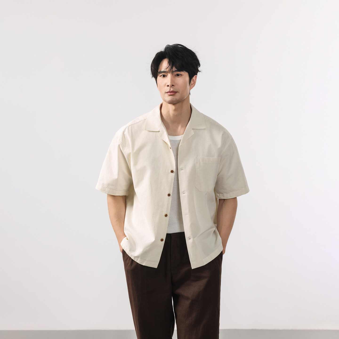 Gentleness亚麻混纺衬衫男士夏季薄款天丝莱赛尔日常通勤柔顺透气