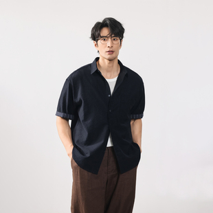 透气宽松通勤慵懒宝蓝色男士 夏天薄款 衬衫 Gentleness莱赛尔短袖