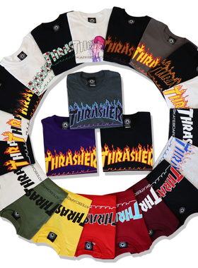 正品现货 Thrasher Flame火焰短袖T恤男女宽松正品现货美版情侣潮
