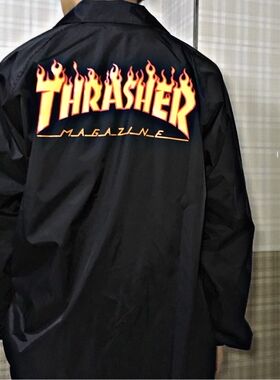 正品现货 Thrasher 背后大LOGO外套 火焰经典款情侣潮牌教练夹克