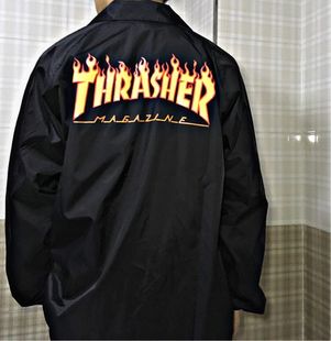 正品现货 Thrasher 背后大LOGO外套 火焰经典款情侣潮牌教练夹克