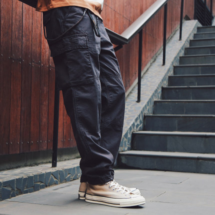 714street 17ss Dyed Cargo Pants 格子布 刺绣 水洗 蜡染工装裤