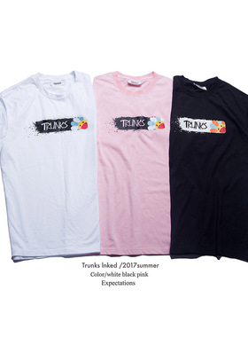 三色 TRUNKS 17新款 泼墨笑脸太阳花LOGO BOX TEE 情侣圆领短袖