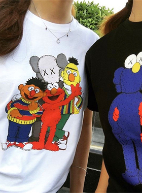 超帅现货Uniqlo优衣库KAWS芝麻街三方联名男女情侣短袖T恤潮牌Tee